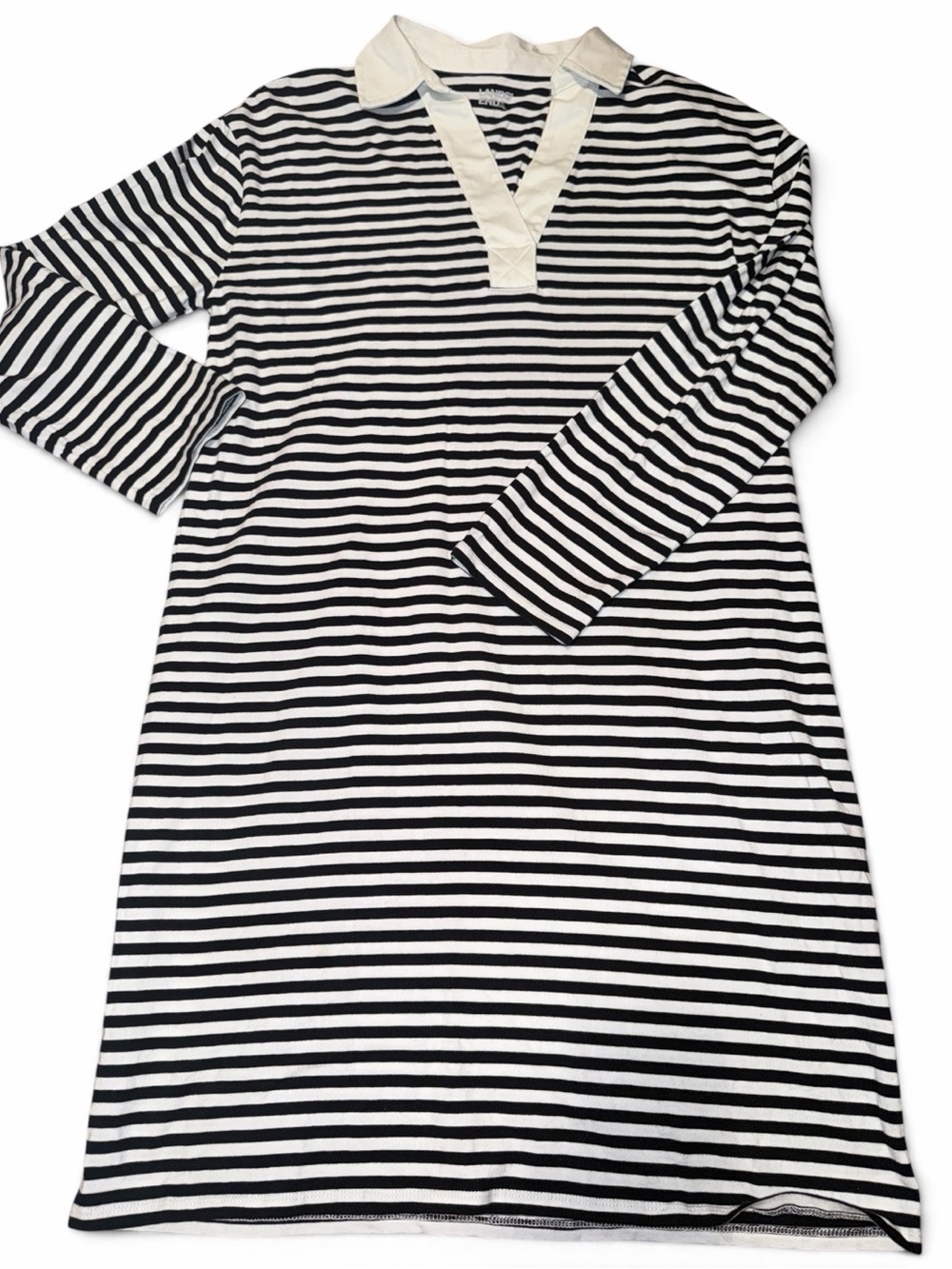 Lands' End Black and White Striped Knit Top